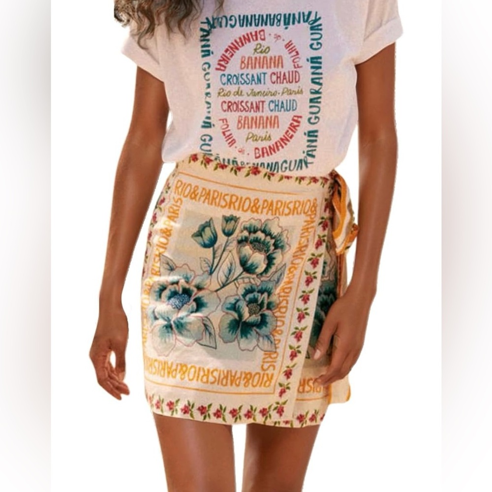 CHARTOU Women's Summer Floral Print Wrap Short Skirt Knot Side